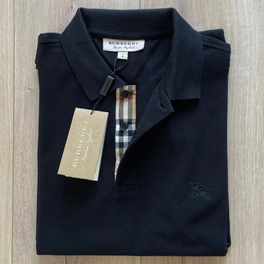Aut Nwt Men's Burberry Polo Shirt Casual Cotton Large Size Black